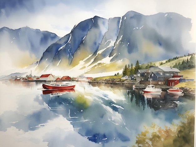 Foto di sfondo norvegesi preparate con la tecnica dell'acquerello