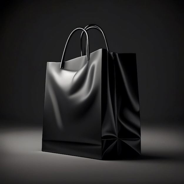 Foto di shopping bag nera con sfondo scuro Black Friday Generative AI