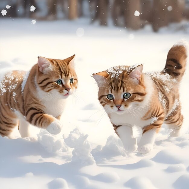 Foto di simpatici gatti che giocano nella neve ai generati