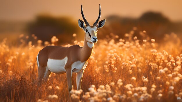 Foto di Springbok sulla savana al tramonto