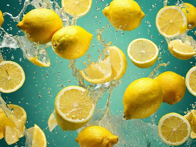 Foto di spruzzi d'acqua fresca di limone