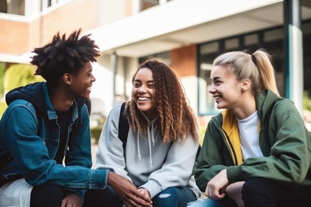 Foto di studenti universitari che parlano e condividono