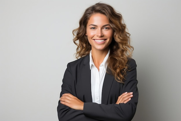 Foto di studio professionale Giovane donna d'affari che indossa un sorriso AI generativa