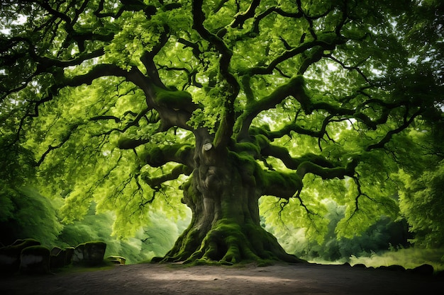 Foto di tronco di quercia coperto di muschio