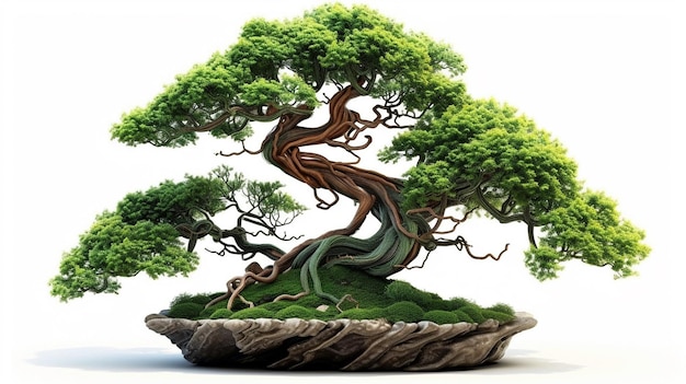 Foto di un albero di bonsai in una pentola sullo sfondo isolato Una pianta di bonsai perfetta generata dall'AI