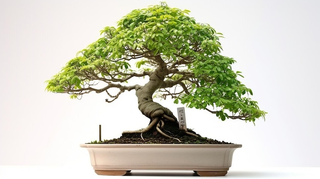 Foto di un albero di bonsai in una pentola sullo sfondo isolato Una pianta di bonsai perfetta generata dall'AI