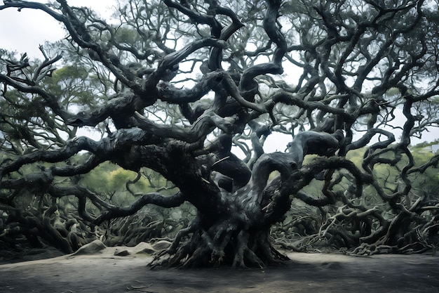 Foto di un antico albero con rami nodosi