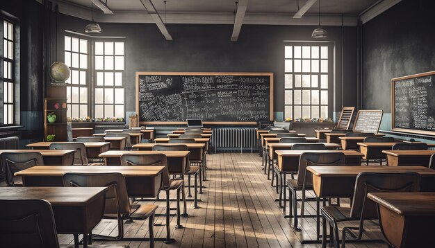 Foto di un'aula scolastica con tavola