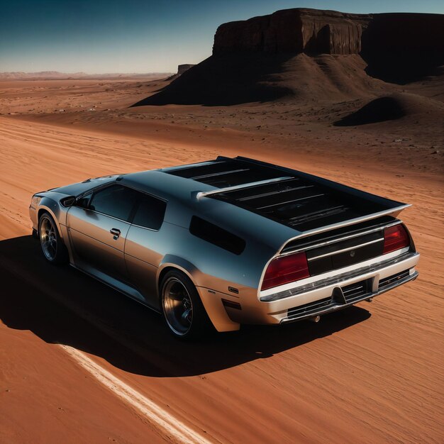 foto di un'auto nell'intelligenza artificiale generativa del deserto di sabbia calda