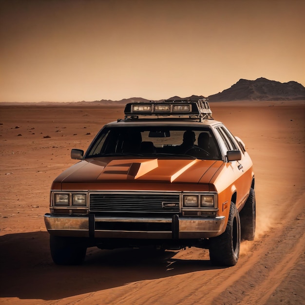 foto di un'auto nell'intelligenza artificiale generativa del deserto di sabbia calda