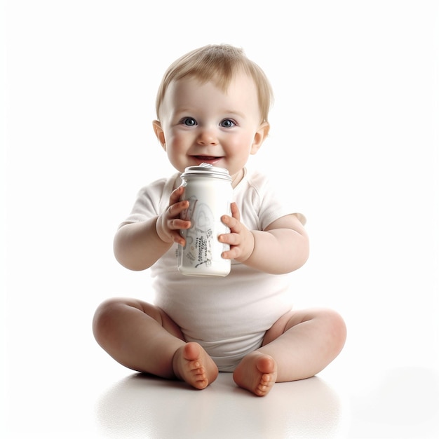 Foto di un bambino carino che beve latte