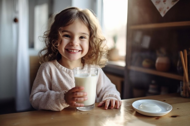 Foto di un bambino carino che beve latte