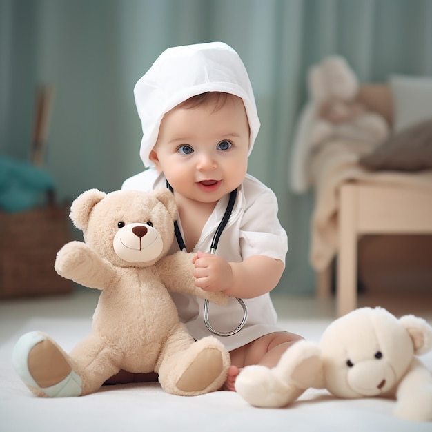 Foto di un bambino carino che gioca con i giocattoli