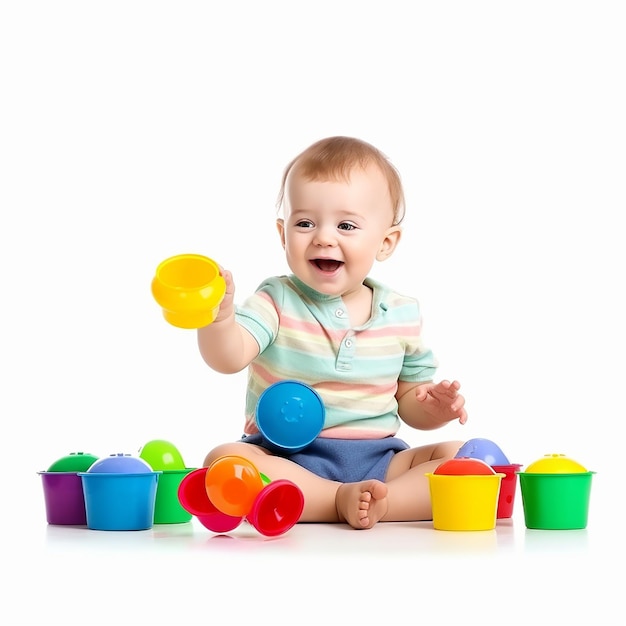 Foto di un bambino carino che gioca con i giocattoli