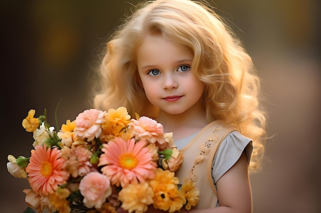 Foto di un bambino che tiene un bouquet di fiori selvatici fiori primaverili