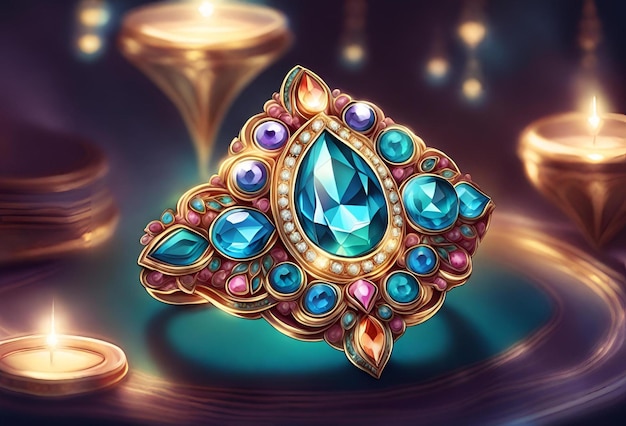 Foto di un bellissimo anello con una preziosa gemma blu su uno sfondo sfocato