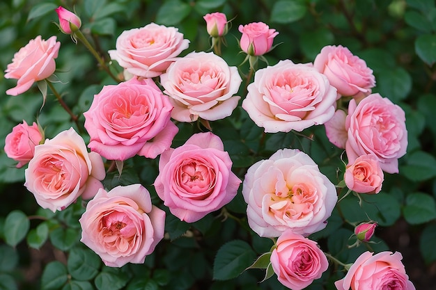 Foto di un bouquet di belle rose rosa in natura