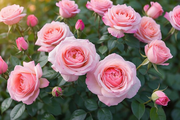 Foto di un bouquet di belle rose rosa in natura