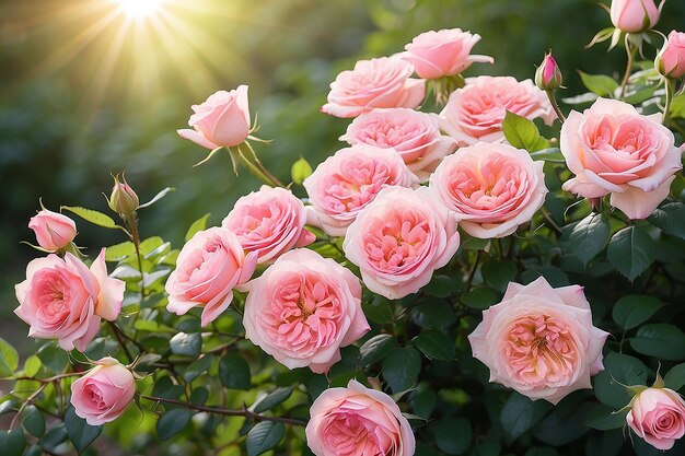 Foto di un bouquet di belle rose rosa in natura