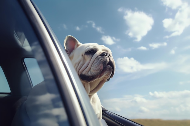 Foto di un bulldog su un'auto