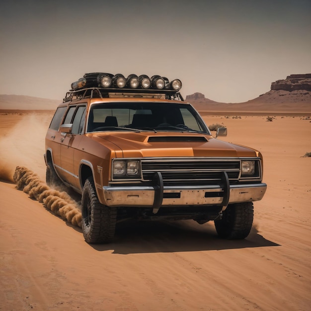 foto di un camion nell'intelligenza artificiale generativa del deserto di sabbia calda