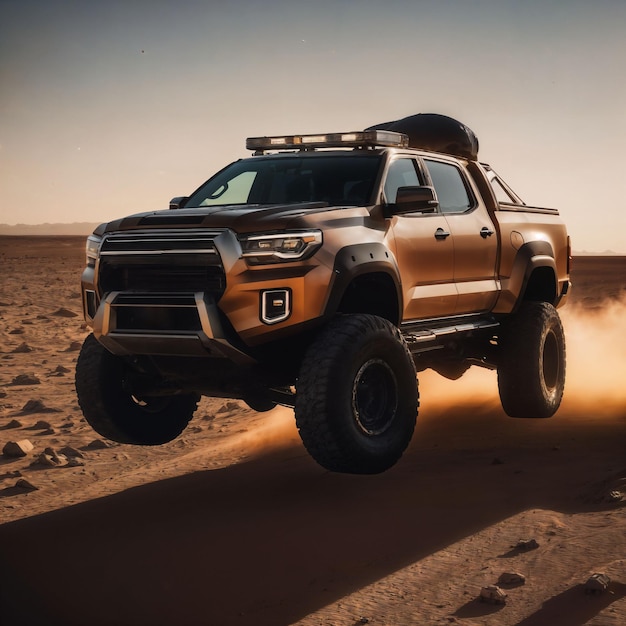 foto di un camion nell'intelligenza artificiale generativa del deserto di sabbia calda