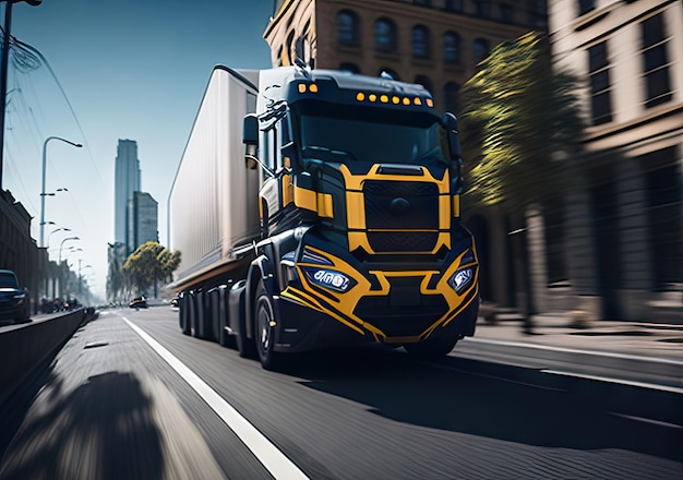 Foto di un camion su una strada con un bellissimo paesaggio