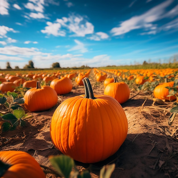 foto di un campo di zucca luce del giorno realistica arancione colorata