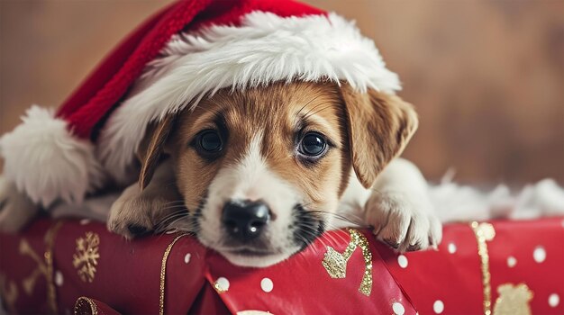 foto di un cane che indossa il cappello di Babbo Natale