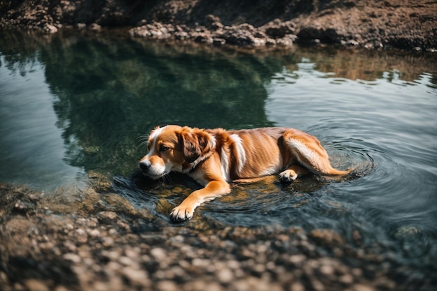 foto di un cane nel fiume