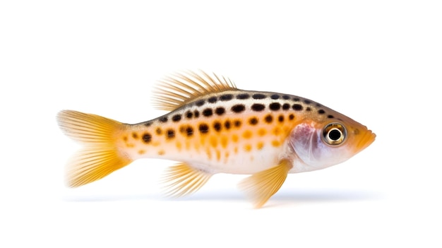 Foto di un carino pesce Zebra Danio isolato su sfondo bianco