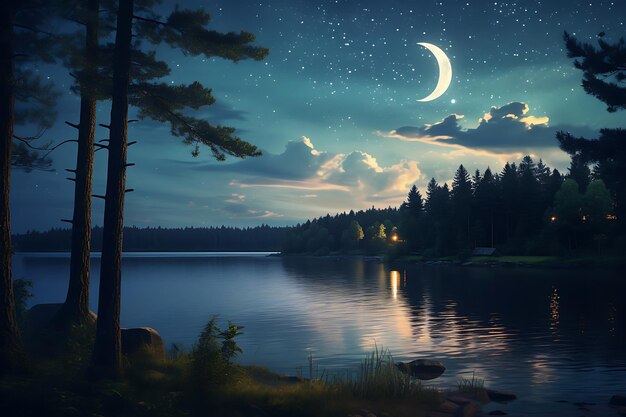 Foto di un cielo notturno mozzafiato con una mezzaluna