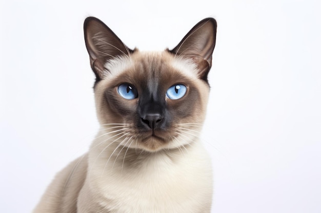 Foto di un curioso gatto tonkinese con il suo distinto modello di pelo su uno sfondo bianco pulito Ge