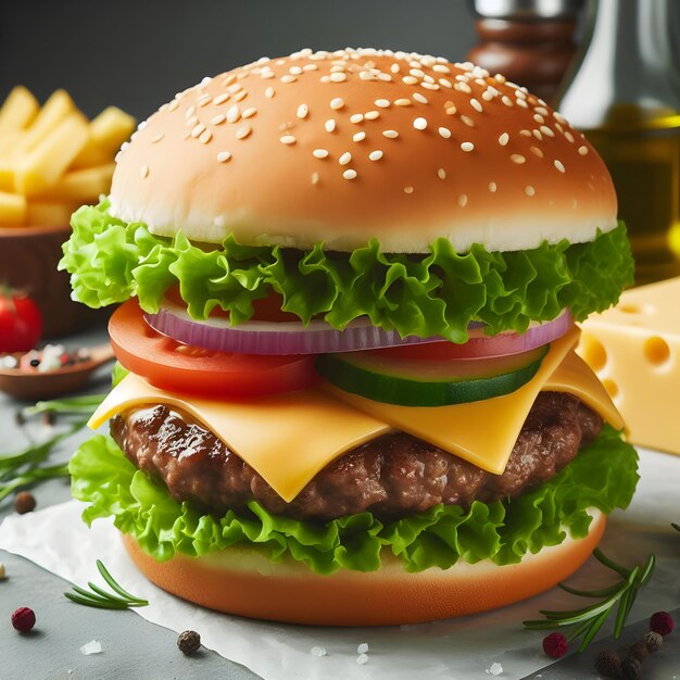 Foto di un delizioso hamburger isolato su uno sfondo bianco