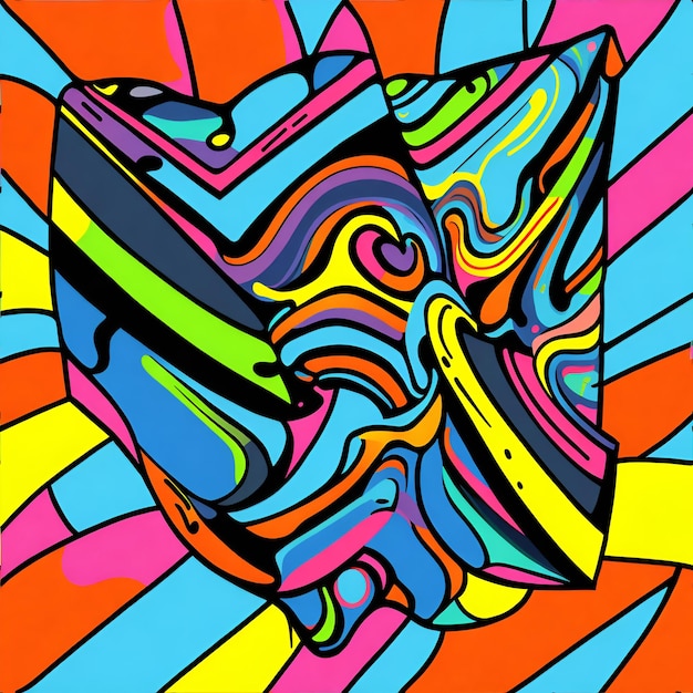 Foto di un dipinto astratto vibrante e dinamico con una moltitudine di colori e forme
