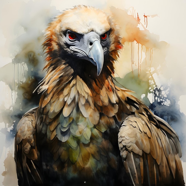 Foto di un dipinto di un uccello con occhi rossi sorprendenti