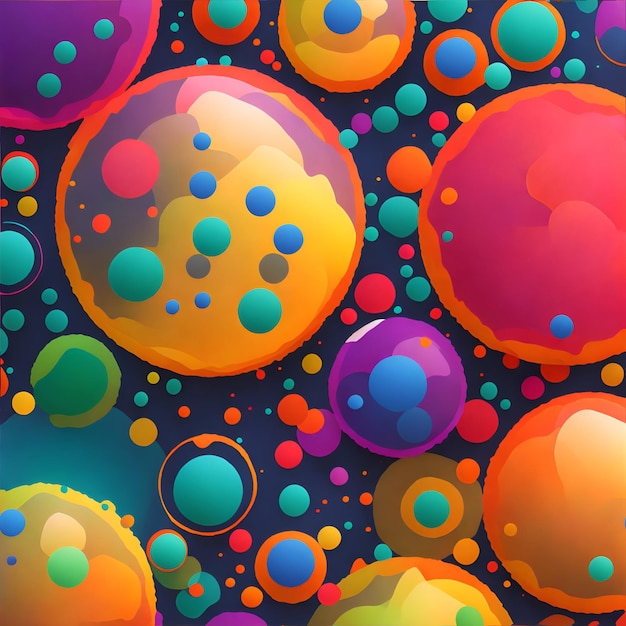 Foto di un dipinto vivace e colorato di bolle in varie tonalità e dimensioni