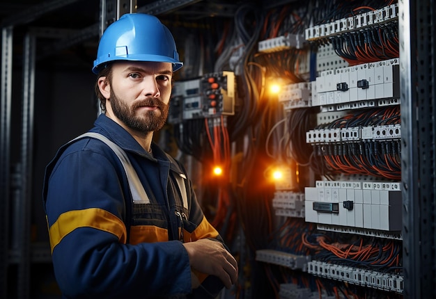 Foto di un elettricista al lavoro