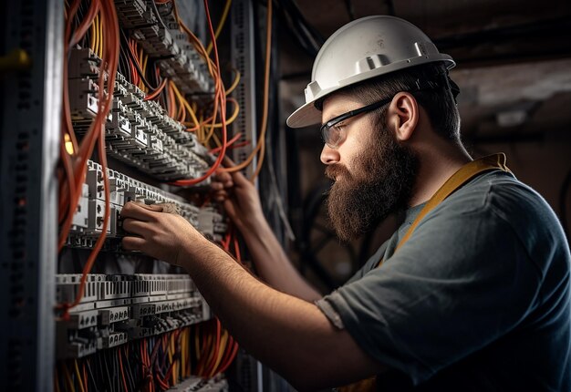 Foto di un elettricista al lavoro