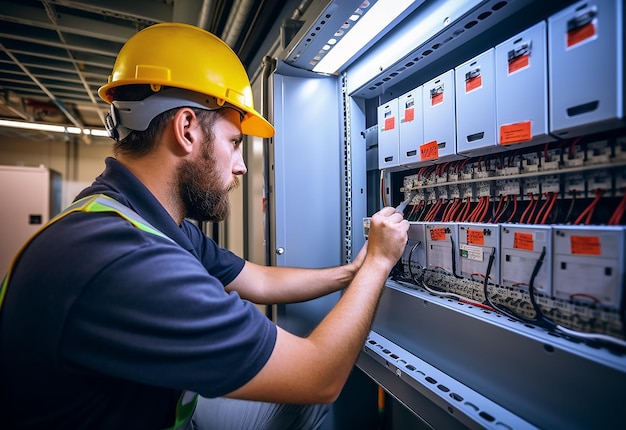 Foto di un elettricista al lavoro