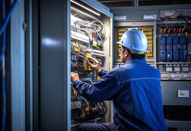 Foto di un elettricista al lavoro