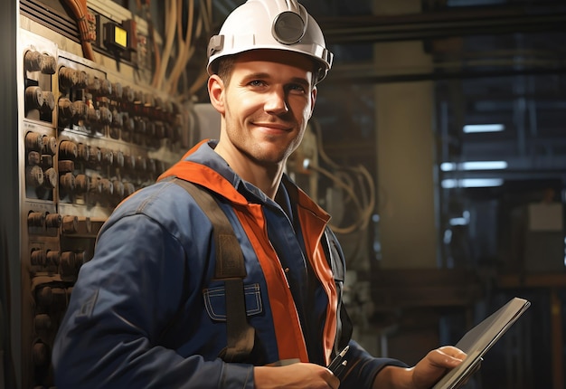 Foto di un elettricista al lavoro