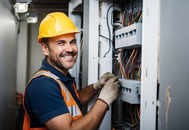 Foto di un elettricista al lavoro