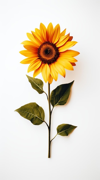 Foto di un gambo di girasole isolato su sfondo bianco