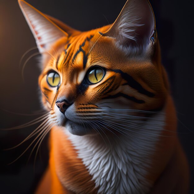 Foto di un gatto arancione sullo sfondo della città