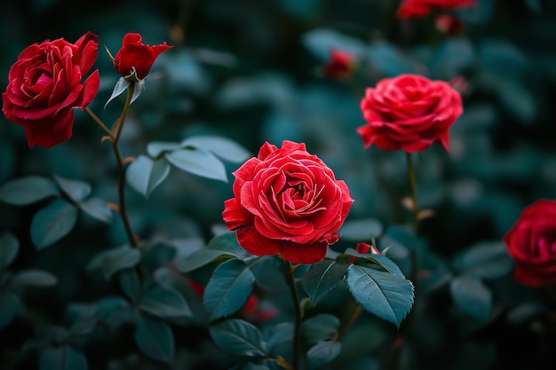 Foto di un gruppo di belle rose rosse Foto di alta qualità 8k