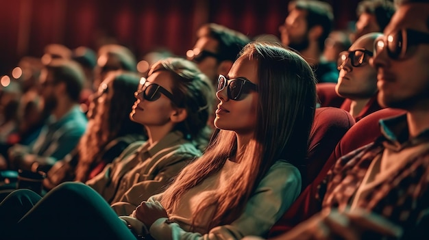 foto di un gruppo di giovani che indossano occhiali 3D e guardano film al cinema