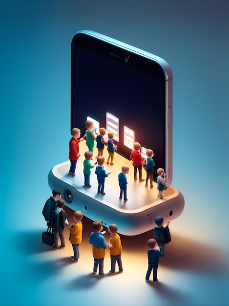 Foto di un gruppo di persone riunite attorno a un cellulare affascinato dal suo schermo