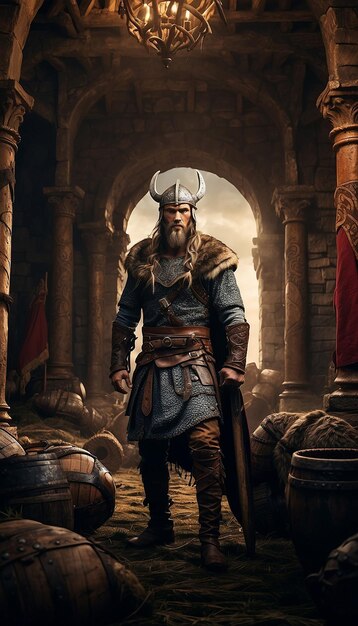 Foto di un guerriero spartano con uno scudo rosso sul casco