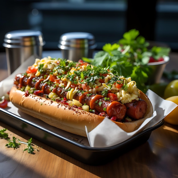 foto di un gustoso hot dog americano da strada foodblog di luce del giorno